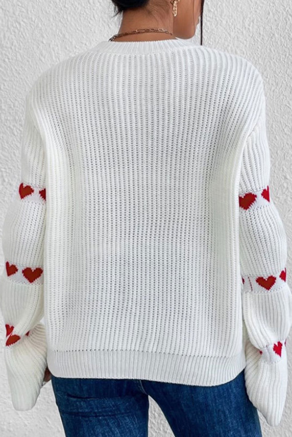 White Heart Shape Bell Sleeve Valentine Sweater – Romantic and Elegant