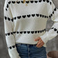 White Contrast Heart Pattern Crew Neck Sweater