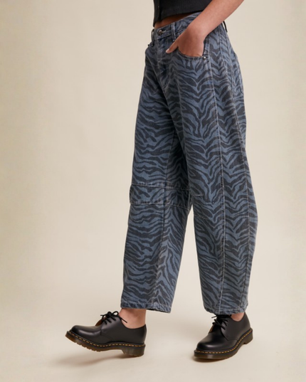 Zebra Print Barrel Jeans – High-Waist Loose Fit Denim