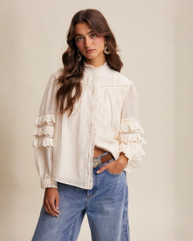 Ruffled Lace Eyelet Blouse with Vintage Boho Vibes