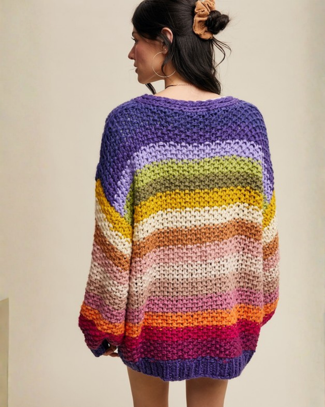 Rainbow Hand-Crochet Chunky Knit Cardigan