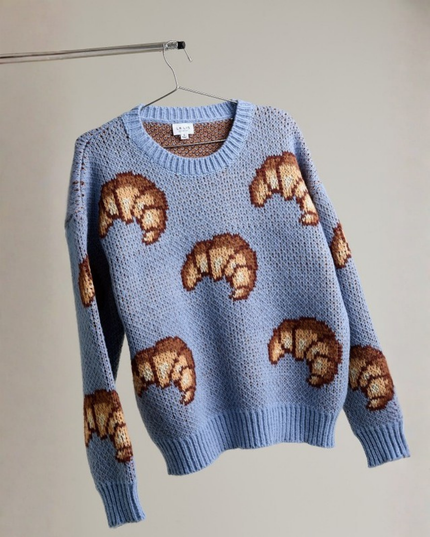 Croissant Retro Graphic Knit Crewneck Sweater