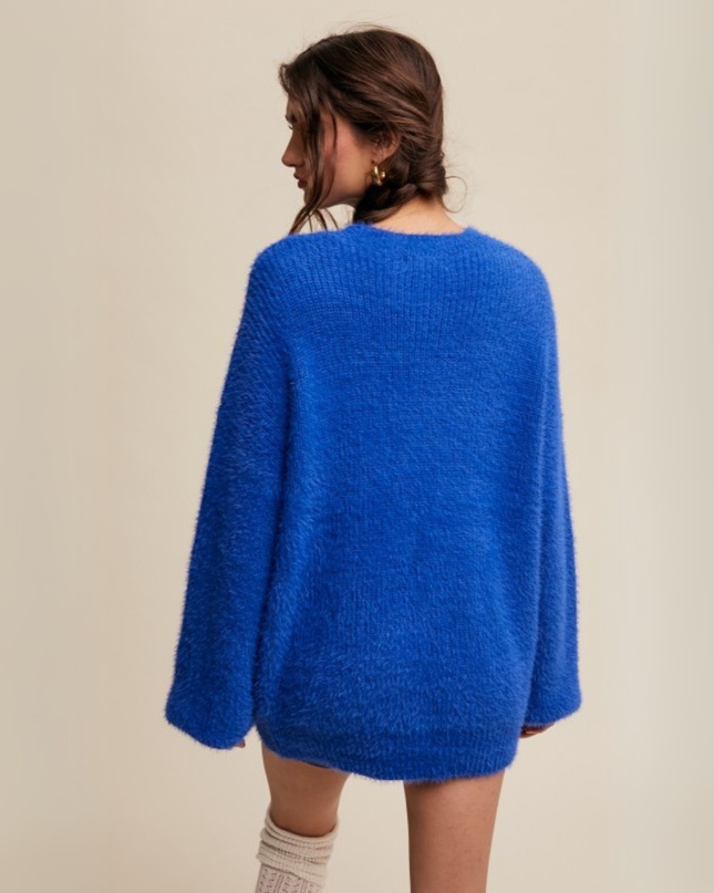 Own The Game” Fuzzy Oversized Knit Sweater