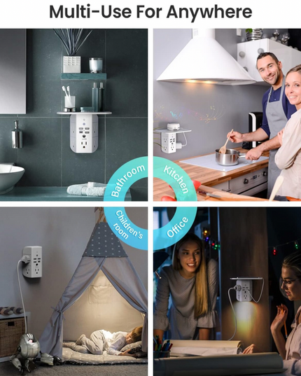 Wall Outlet Extender with USB Ports and Integrated Shelf