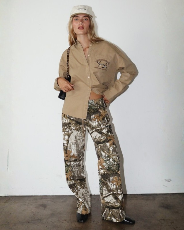 Camo Barrel-Leg Khaki Trousers