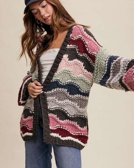 Wavy Colorblock Hand Crochet Knit Cardigan