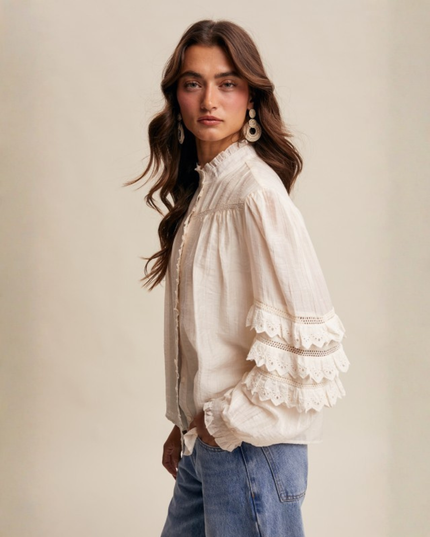 Ruffled Lace Eyelet Blouse with Vintage Boho Vibes