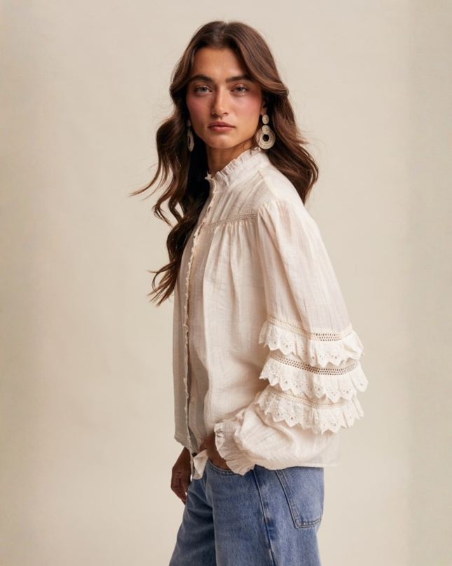 Ruffled Lace Eyelet Blouse with Vintage Boho Vibes