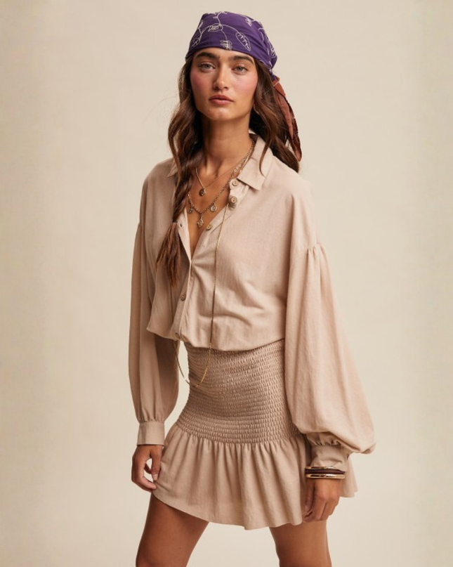 Smocked Mini Skirt & Button Down Top Set