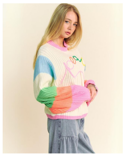 Peace & Color Knit Sweater - Retro Rainbow Vibes