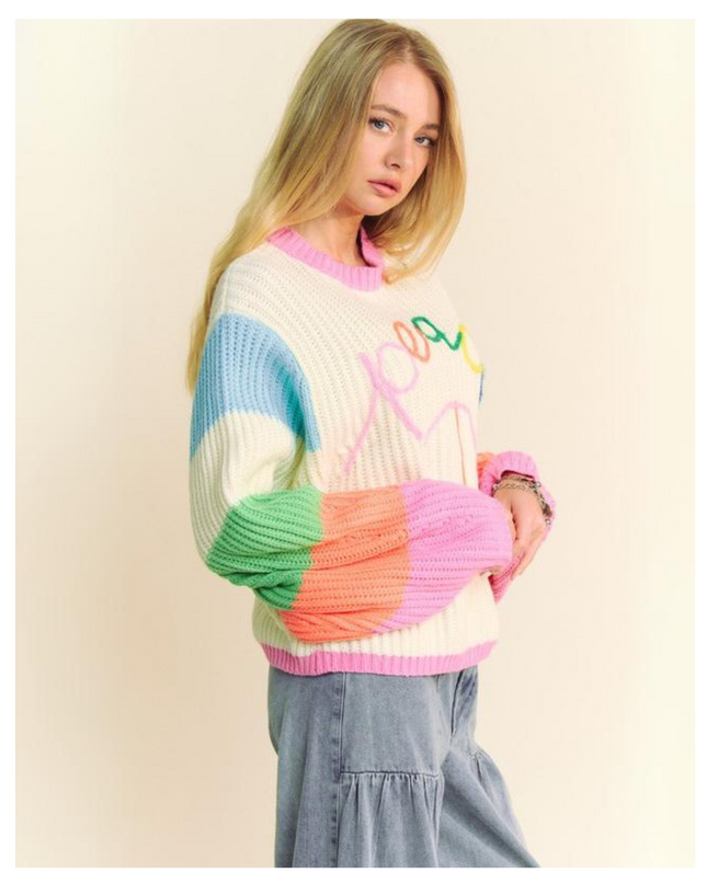 Peace & Color Knit Sweater - Retro Rainbow Vibes
