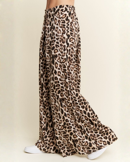 Leopard & Cheetah Print Wide-Leg Flowy Pants – High Waist, Boho-Chic Lounge Fit