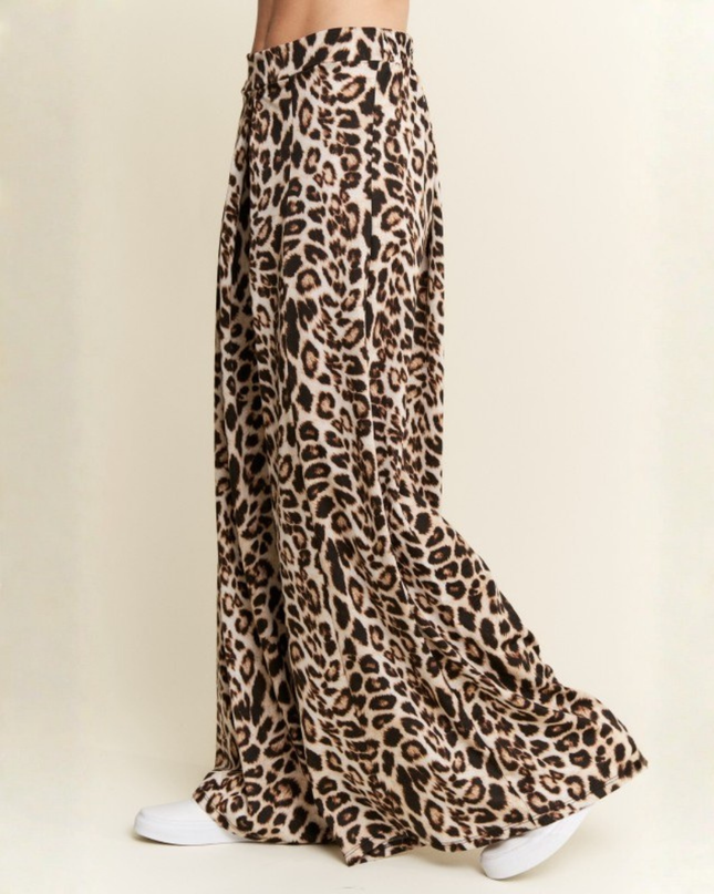 Leopard & Cheetah Print Wide-Leg Flowy Pants – High Waist, Boho-Chic Lounge Fit