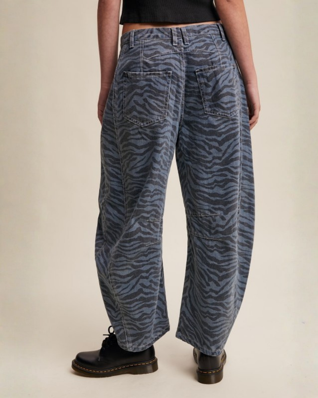 Zebra Print Barrel Jeans – High-Waist Loose Fit Denim