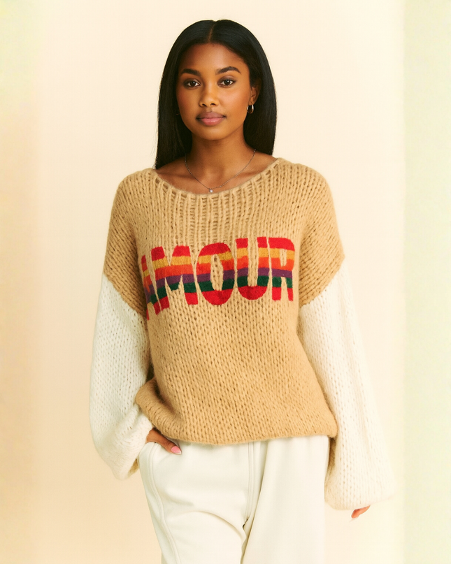 Rainbow Amour Knit Sweater – Oversized Letter Graphic Pullover