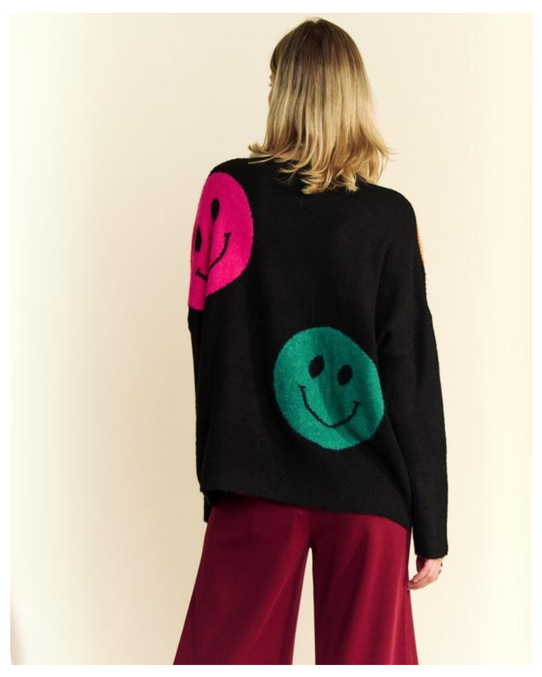 Happy Faces Sweater - Multi-Color Smiley Knit