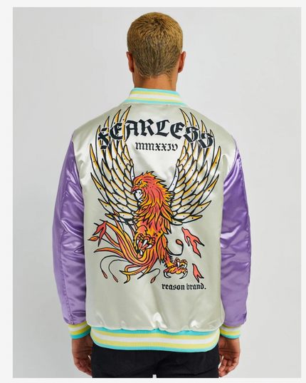 Vibrant Retro Tiger & Koi Satin Bomber Jacket