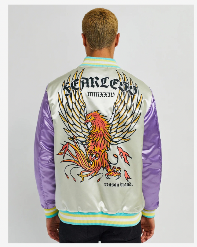 Vibrant Retro Tiger & Koi Satin Bomber Jacket