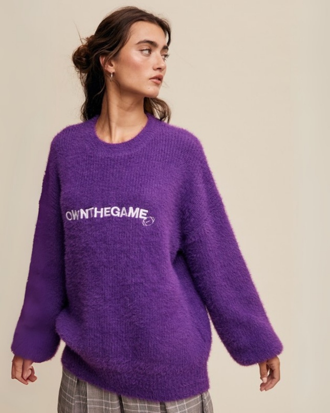 Own The Game” Fuzzy Oversized Knit Sweater
