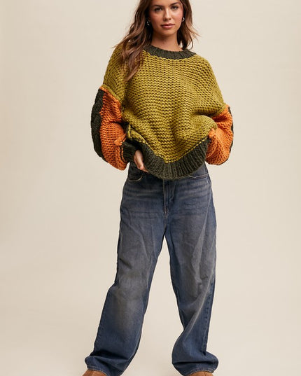 Chunky Knit Colorblock Sweater – Cozy and Trendy Winter Essential
