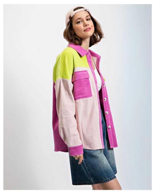 Vintage Streetwear Colorblock Corduroy Shirt
