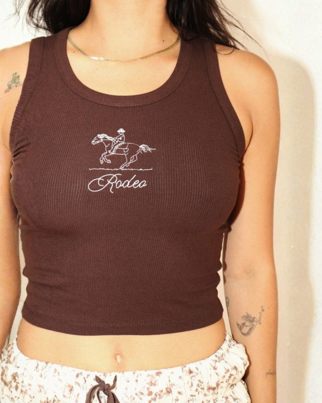 Rodeo Club Tank – Embroidered Scoopneck Crop Top