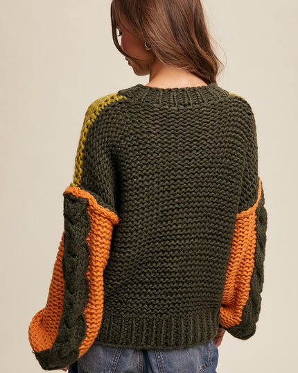 Chunky Knit Colorblock Sweater – Cozy and Trendy Winter Essential