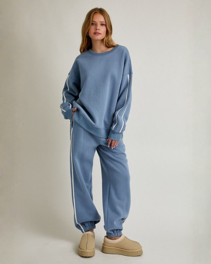 Dusty Blue Lace Trim Sweatshirt – Effortless Cool Meets Soft Street Style