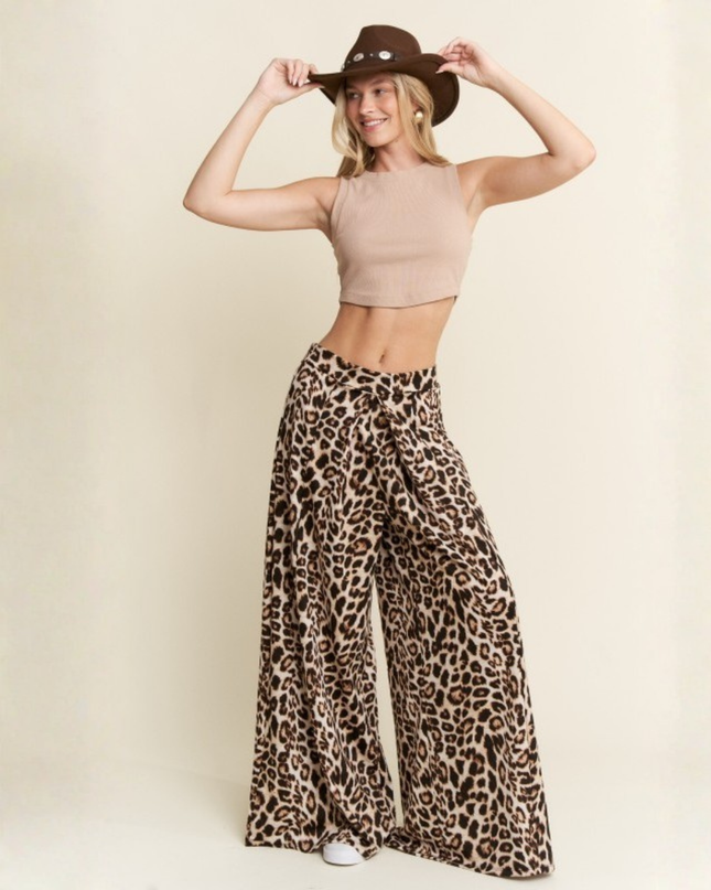 Leopard & Cheetah Print Wide-Leg Flowy Pants – High Waist, Boho-Chic Lounge Fit