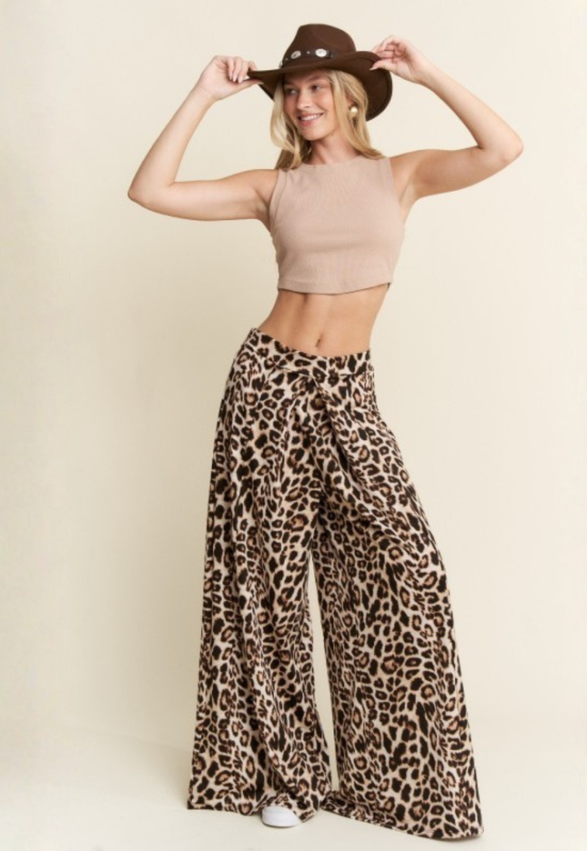 Leopard & Cheetah Print Wide-Leg Flowy Pants – High Waist, Boho-Chic Lounge Fit