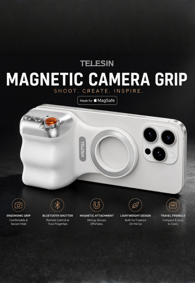 Magnetic Camera Grip for Smartphones – Bluetooth Creator Handle Compatible with iPhone & Android