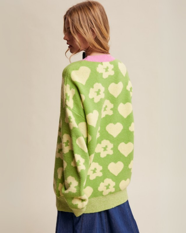 Heart & Bloom Jacquard Knit Pullover – Pistachio