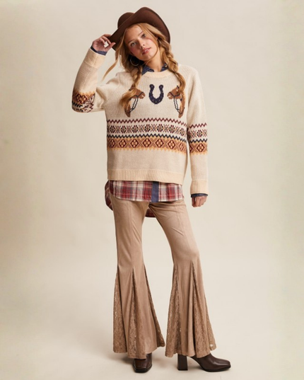 Western Horseshoe Sweater – Retro Cowboy Knit in Ecru