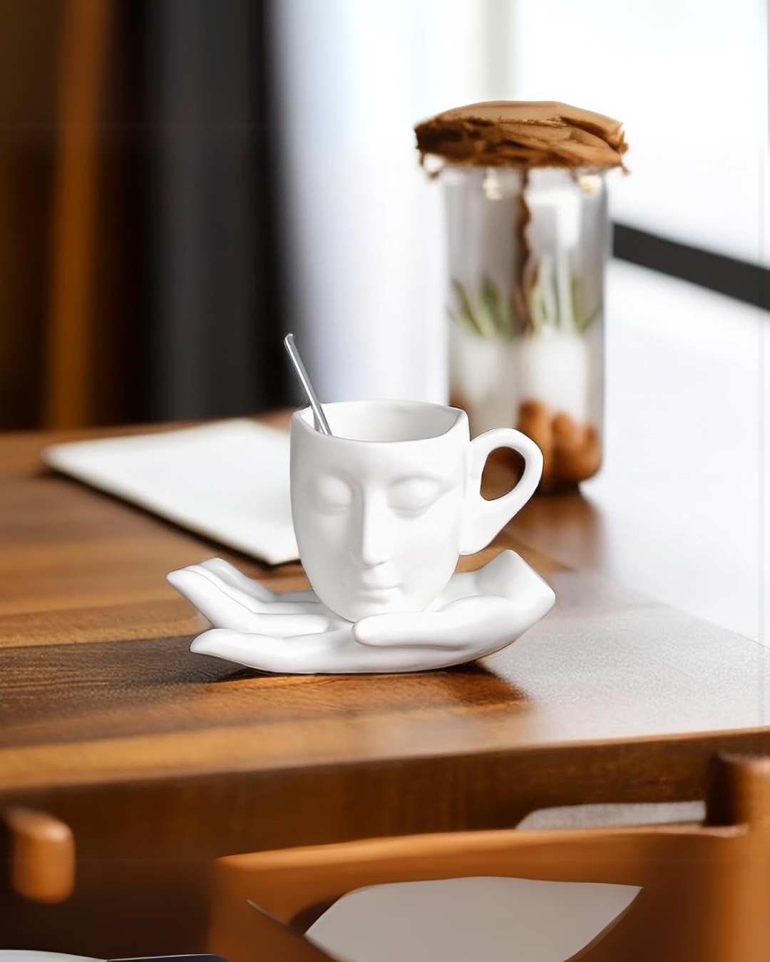 Zen Coffee cup - Face Design Mug with Hand-Shaped Holder Set