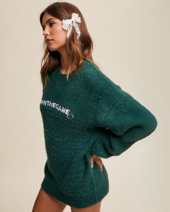 Own The Game” Fuzzy Oversized Knit Sweater