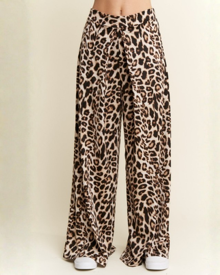 Leopard & Cheetah Print Wide-Leg Flowy Pants – High Waist, Boho-Chic Lounge Fit