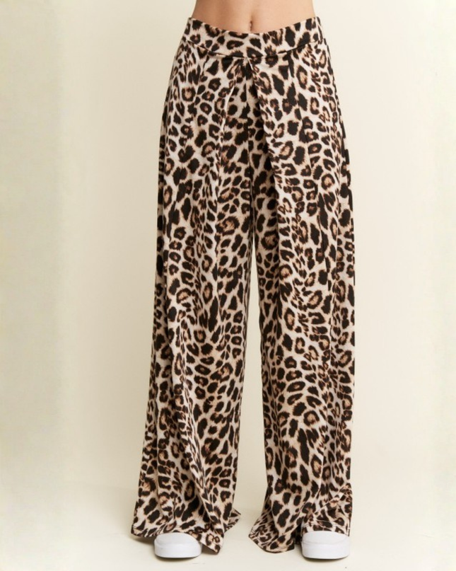Leopard & Cheetah Print Wide-Leg Flowy Pants – High Waist, Boho-Chic Lounge Fit