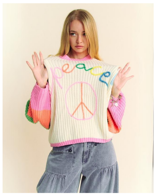 Peace & Color Knit Sweater - Retro Rainbow Vibes