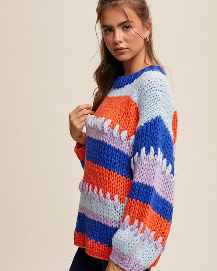 Striped Multicolor Hand-Crocheted Pullover Sweater