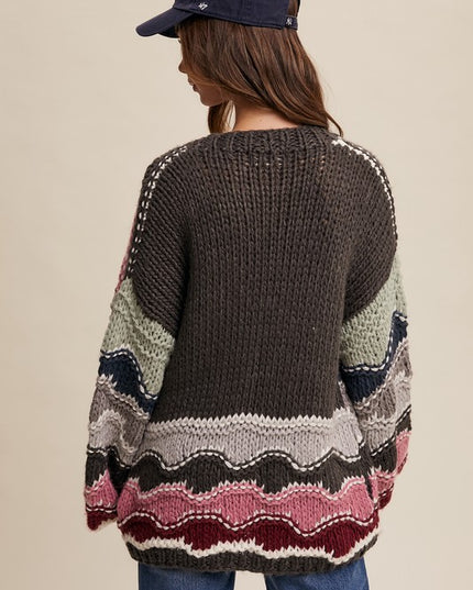 Wavy Colorblock Hand Crochet Knit Cardigan