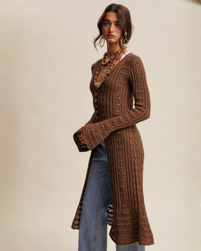 Crochet Longline Cardigan with Button Front