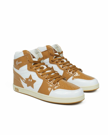 Reason Star Patch High-Top Sneakers – Camel & White
