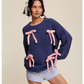 Women's Chunky Knit Sweater with Rope Bows