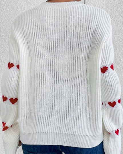 White Heart Shape Bell Sleeve Valentine Sweater – Romantic and Elegant
