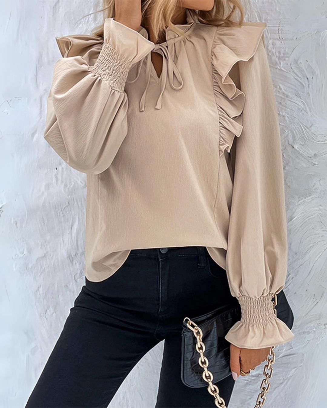 Khaki Ruffled Slevee Top