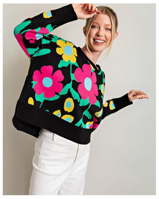 Retro Bloom Oversized Sweater