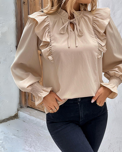 Khaki Ruffled Slevee Top