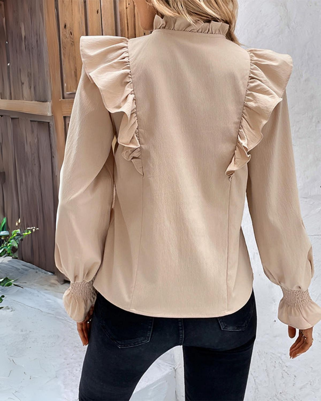 Khaki Ruffled Slevee Top