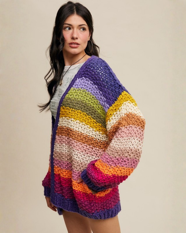 Rainbow Hand-Crochet Chunky Knit Cardigan