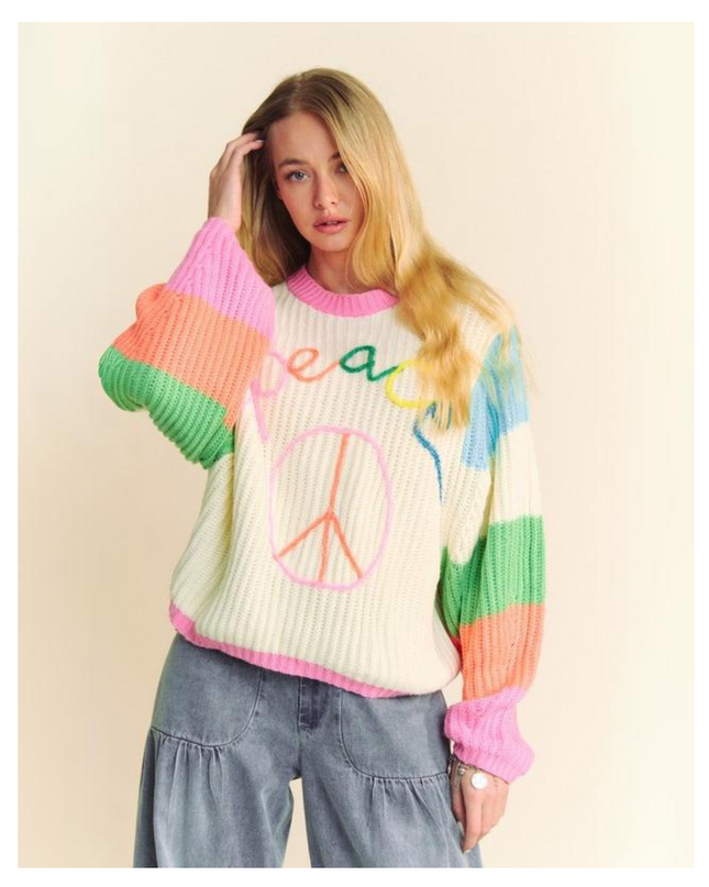 Peace & Color Knit Sweater - Retro Rainbow Vibes